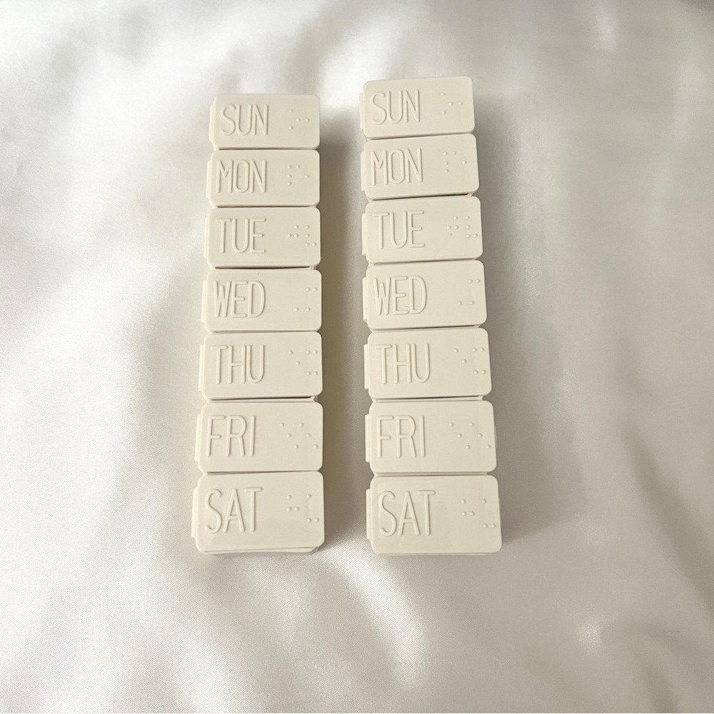 2Pcs Beige Weekly Pill Medicine Vitamin Organizer Box BPA Free Portable Travel